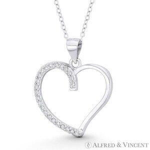 Open-Design Heart Charm CZ Crystal Pendant in .925 Sterling Silver w/ Rhodium
